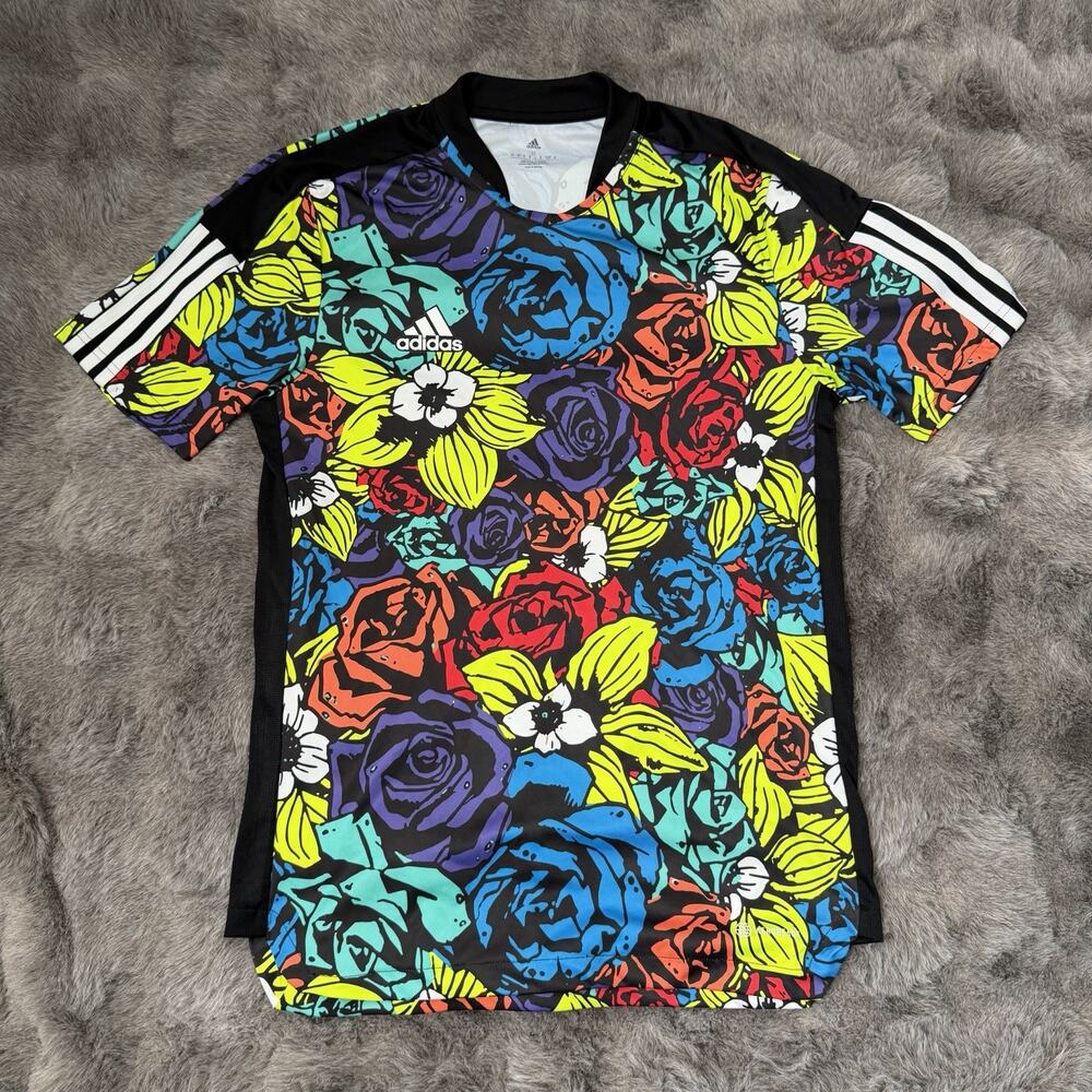 Adidas Tiro Floral All Over Print Soccer Jersey Mens Size Small Black AEROREADY